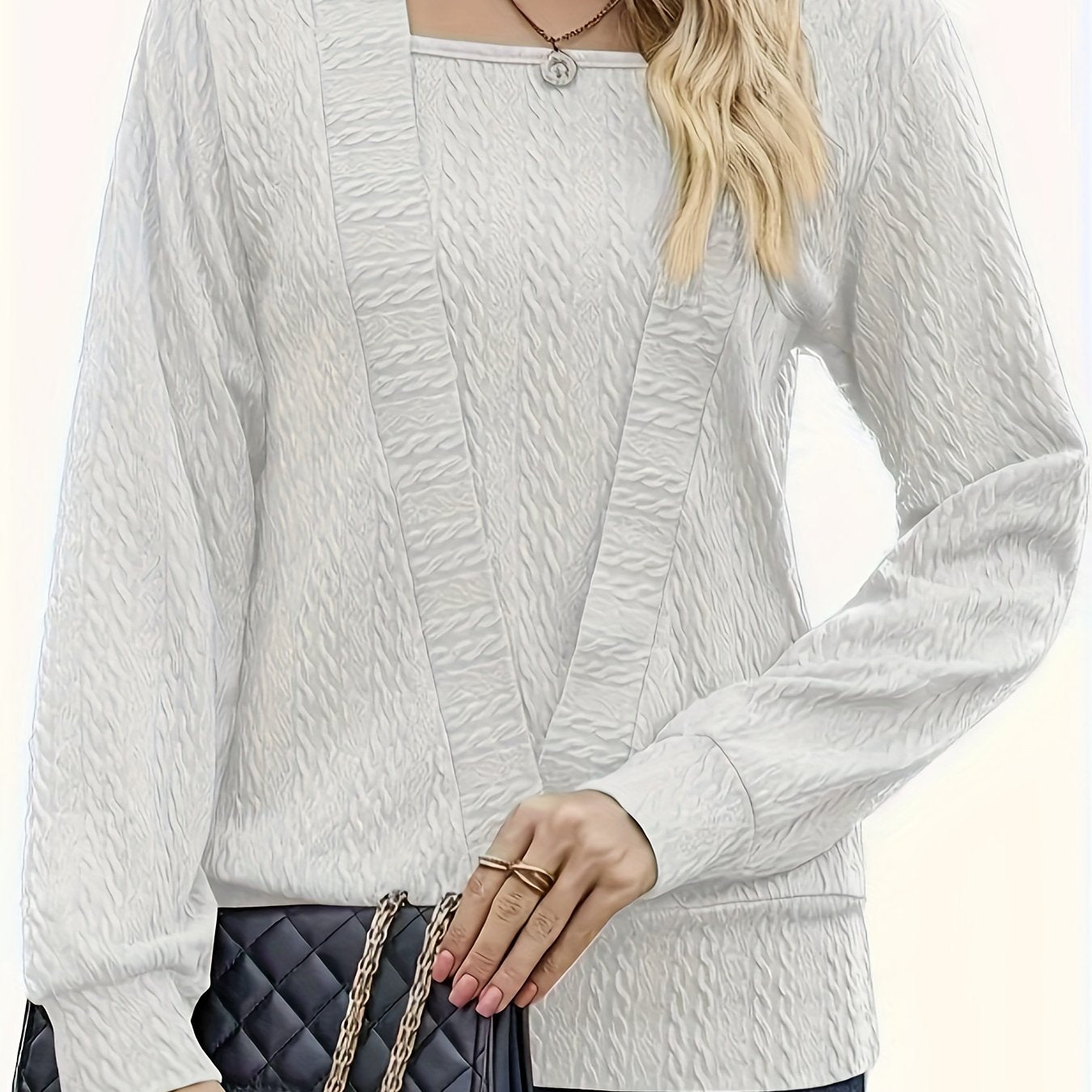 Solid Cable Knit Long Sleeve Top