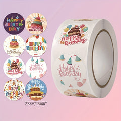 500 Happy Birthday Stickers Cake Decoration Sealing Gift Seal Sticker