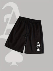 Spades Graphic Print Casual Drawstring Shorts Men's Summer