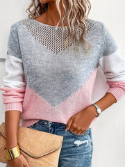 Block Cut Out Sweater Long Sleeve for Fall & Winter