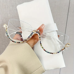 Y2K Clear Lens Rhinestone Glasses Semi Rimless Style