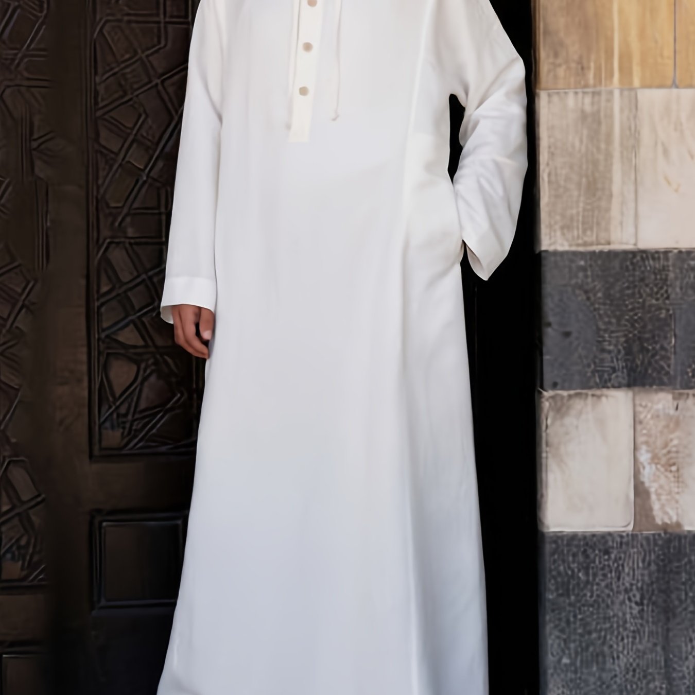 Men's Button Muslim Islamic Kaftan Arab Loose Long Sleejsons Vintage
