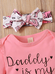 3pcs Daddy Is My Hero Romper & Dinosaur Pants & Hairband