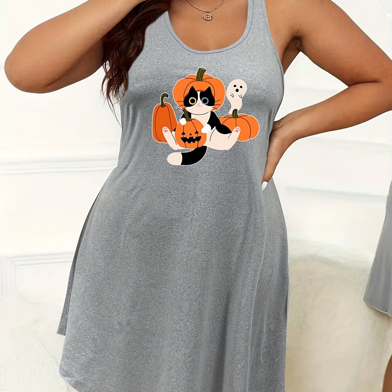 Halloween Nightdress Women's Cat & Pumpkin & Ghost Print Tank