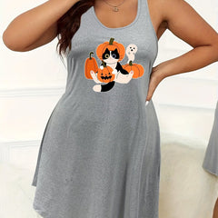 Halloween Nightdress Women's Cat & Pumpkin & Ghost Print Tank