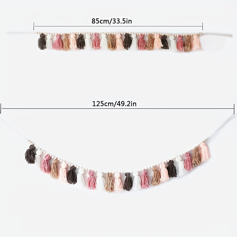 Boho Tassel Garland With Wooden Beads for Wall Decor