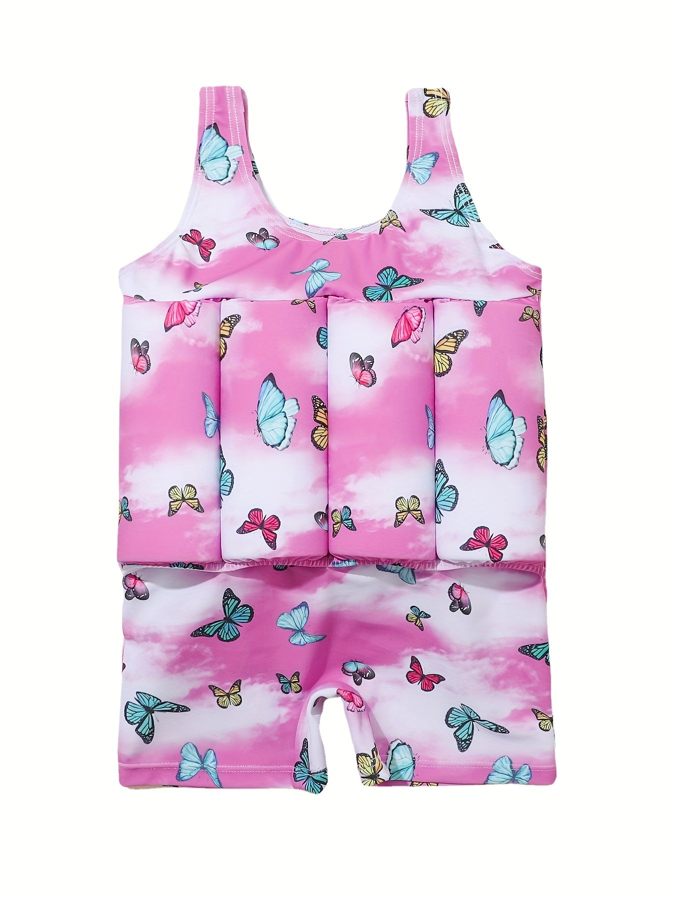 Girls Buoyancy Swimsuit One-piece Short Sleeve Swimwear