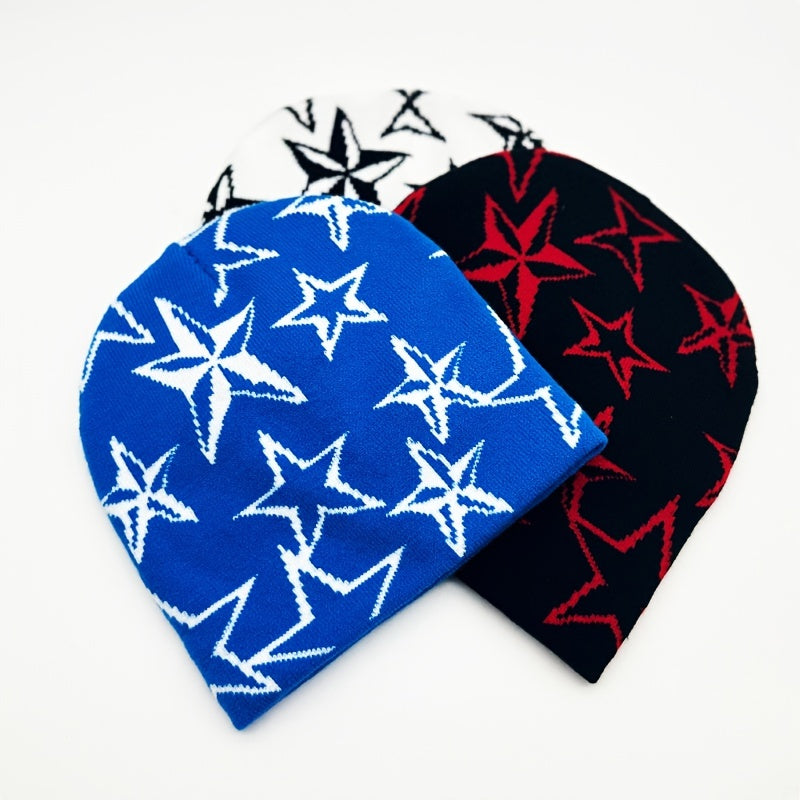 Soft Windproof Knitted Beanie Hat Pentagram Pattern Halloween Funny Gift