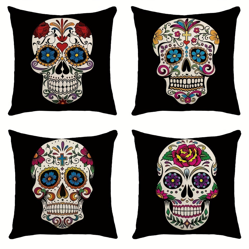Funny Flower Skull Throw Pillow Covers