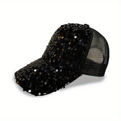 Sequin Decor Baseball Cap Glitter Mesh Trucker Hat