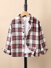 Boys Plaid Long Sleeve Shirt Spring Autumn Casual Lapel Top