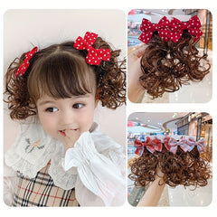2pcs Curly Wig With Bow Hairpins for Girls