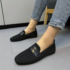 Women's Knitted Slip On Flat Shoes Square Toe Casual Walking Flats