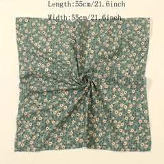 Floral Print Plain Bandana Solid Vintage Square Scarf Women Casual Neckerchief