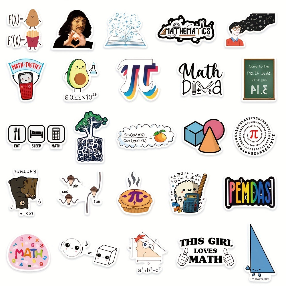 50pcs Math Sticker Phone Laptop Water Cup Waterproof Decoration Sticker