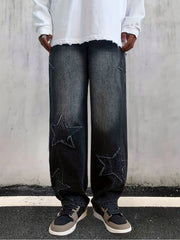 Star Pattern Baggy Jeans Men Casual Street Style Loose Fit Denim Pants