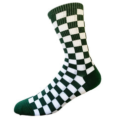 Men's Sweat Absorbent Plaid Sports Socks Dark Green Red