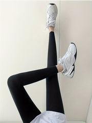 Solid Fleece Leggings Winter Thermal Stretchy Leggings