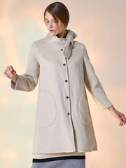 Solid Coat Casual Funnel Collar Bow Tie Outerwear Women's Clothing