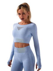 Solid Yoga Set Quick Drying Sports Suit Long Sleeve Sports Bra & High Waist Legg