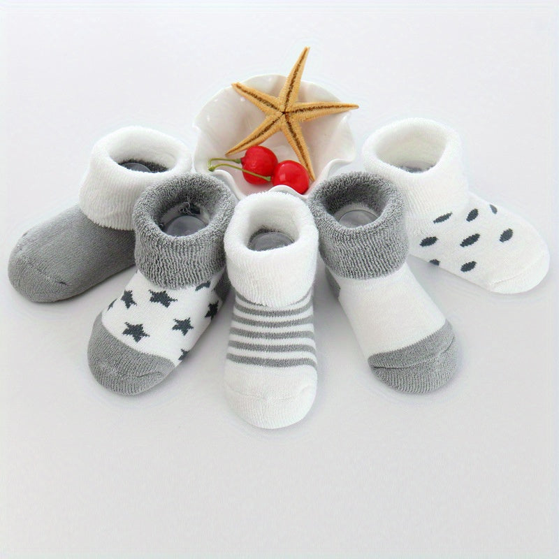 5 Pairs Striped Plush Baby Crew Socks Warm & Cozy