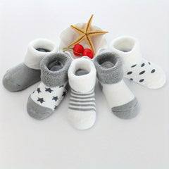 5 Pairs Striped Plush Baby Crew Socks Warm & Cozy