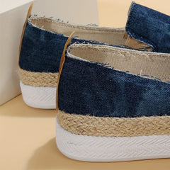 Women's Denim Platform Espadrille Sneakers Slip On Flat Low Top Shoes