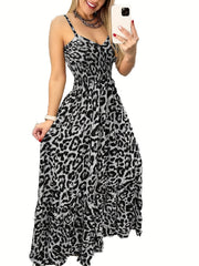 Sexy Leopard Print Nipped Waist Maxi Dress