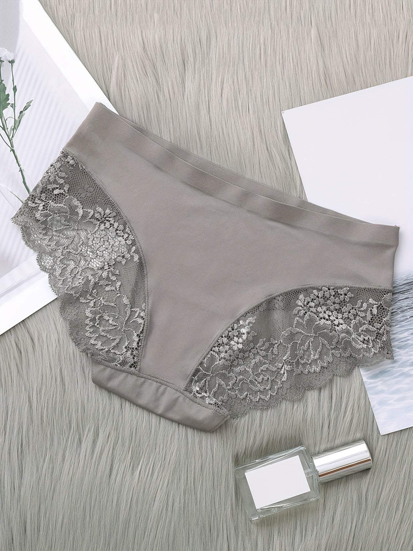 4pcs Lace Briefs Comfy Scallop Trim Panties Women's Lingerie