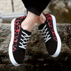 Women's Print Canvas Sneakers Lace-Up Flat Shoes