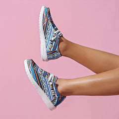 Women's Boho Pattern Slip On Loafers Lightweight Platform Shoes