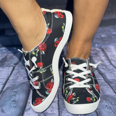 Red Rose Skateboard Shoes for Women Lightweight Casual Slip On Shoes