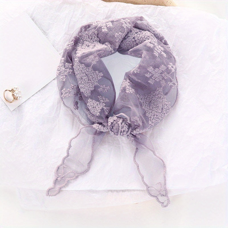 Embroidery Neck Scarf Lace Thin Neckerchief Headband Floral Scarf