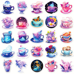 50pcs Tea Cup Stickers Waterproof DIY Bottles Laptops Phones Decal