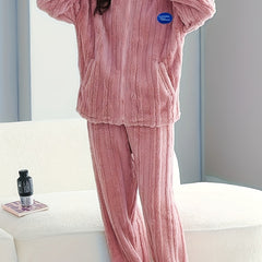 Plush Pajamas Soft & Warm Zip Top & Pants Women's Sleepwear
