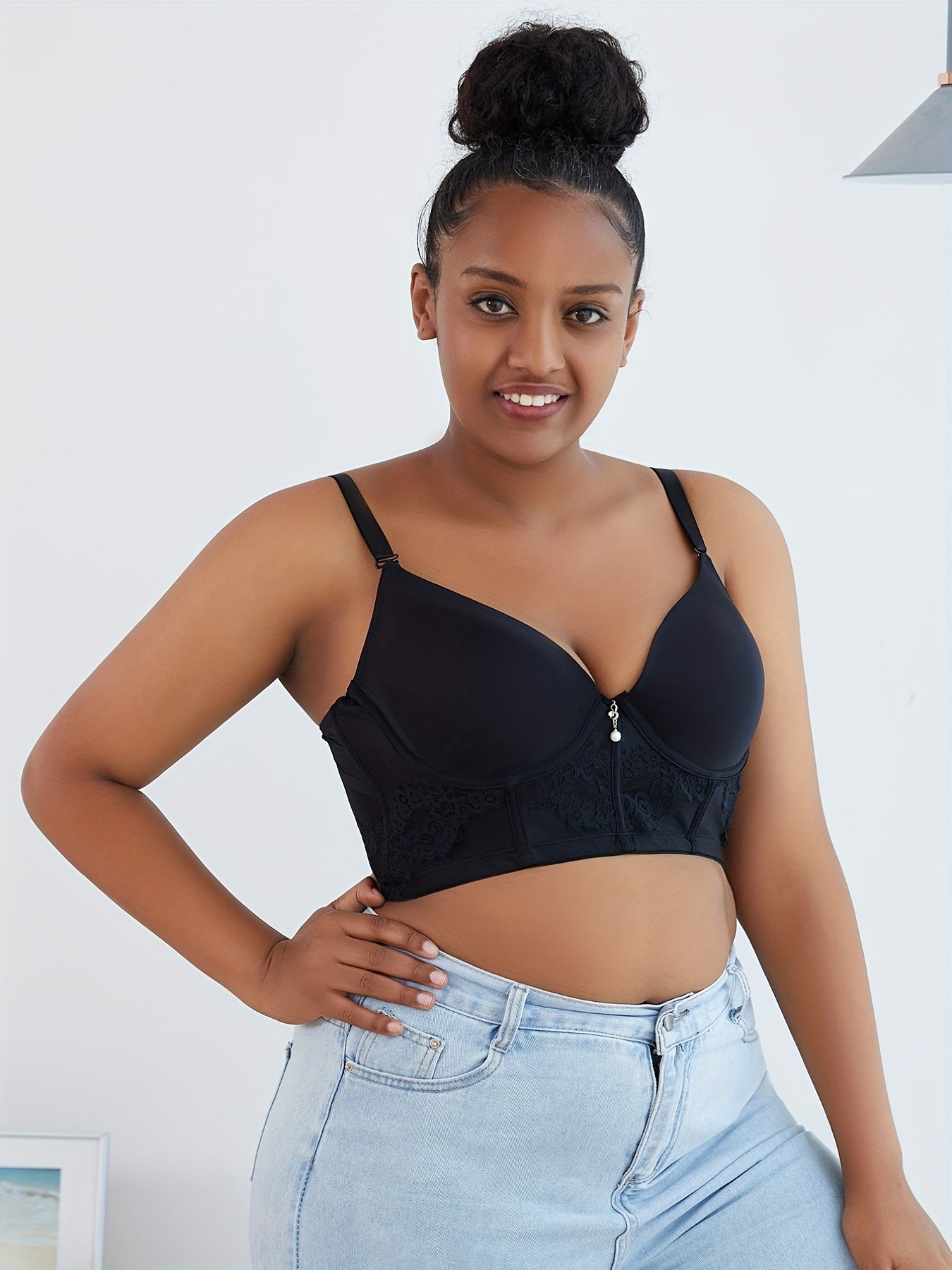 Longline Bra with Lace Glitter Decor