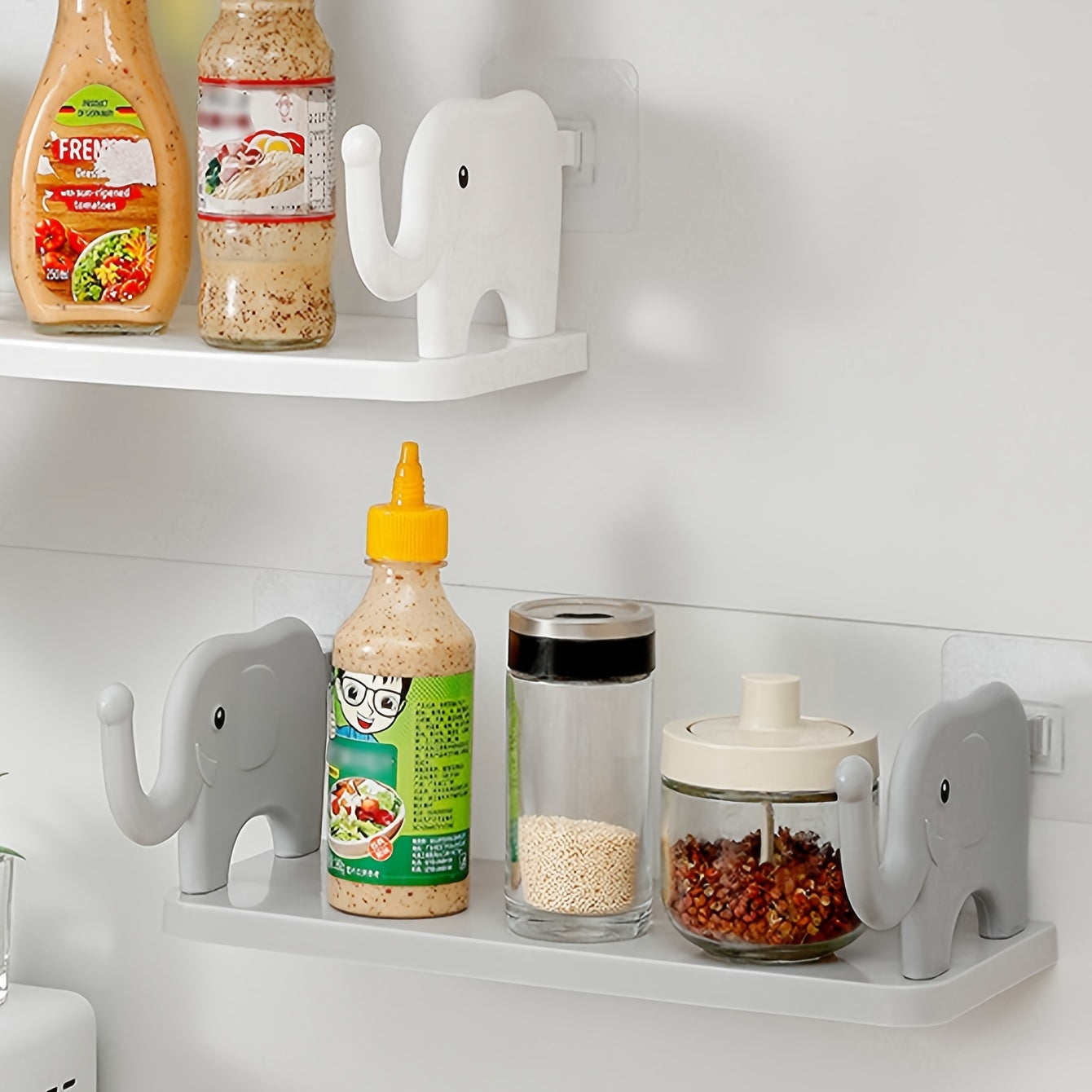 Grey Elephant Shelf Wall Mounted Rack Kitchen Seasoning Organizer