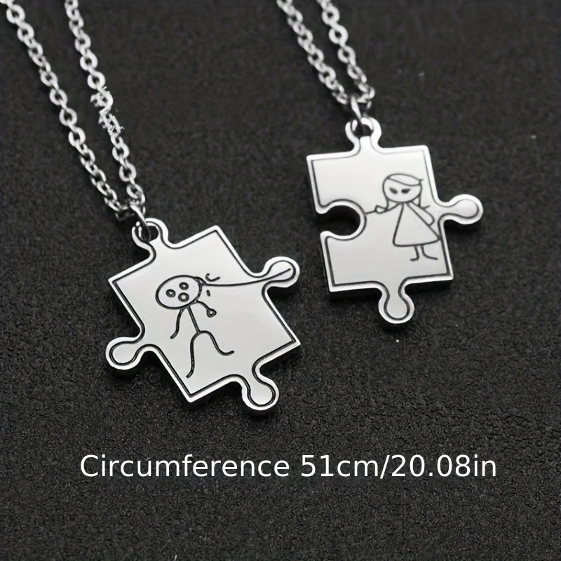He And She Puzzle Pendant Necklace - Friends Gift