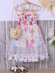 Toddler Girls Flowers Frill Trim Shirred Rompers Jumpsuits