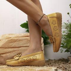Women's Bowknot Loafers Slip On Low Round Toe Hollow Out Non-slip Shoes