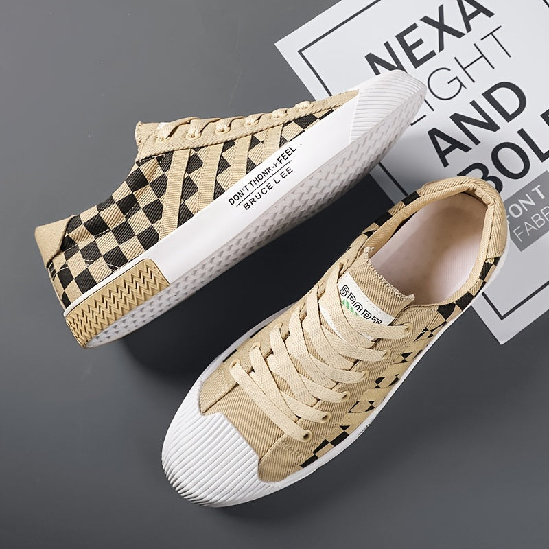 Men's Checkered Lace-up Canvas Skate Shoes Breathable
