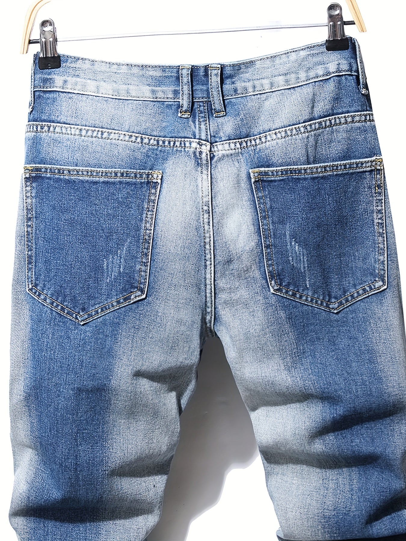 Men's Ripped Straight Leg Jeans Slim Fit Denim Pants