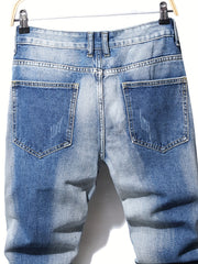 Men's Ripped Straight Leg Jeans Slim Fit Denim Pants