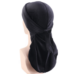 Velvet Men Durag Cap Headwrap Extra Long Tail Wide Strap Turban Hat