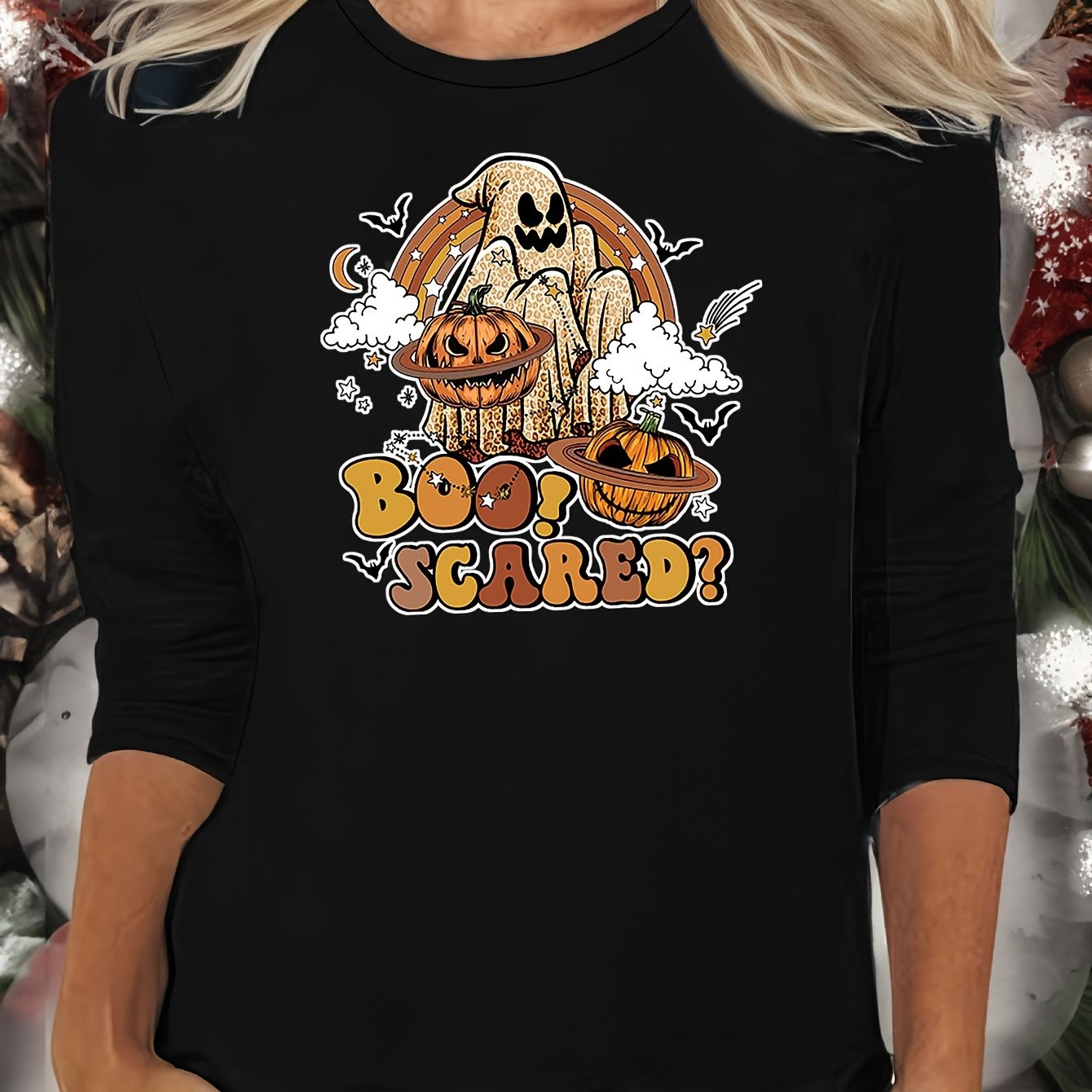 Halloween Pumpkin Print Long Sleeve Top Women's Lounge & Sleepwear