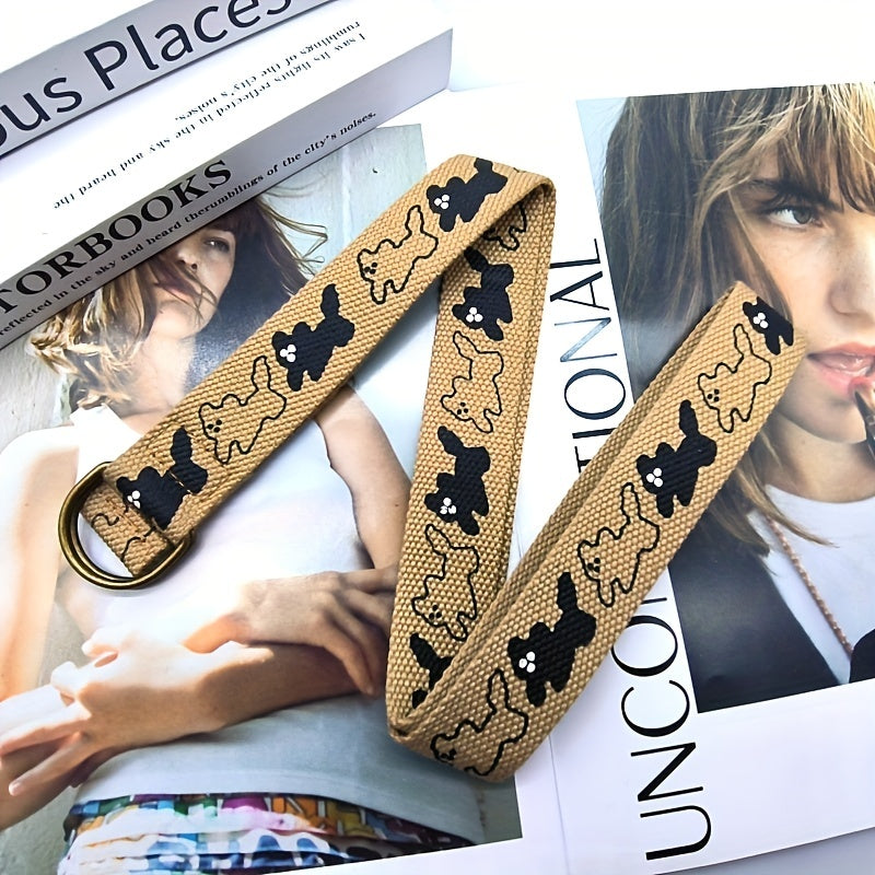 Funny Puppy Print Canvas Belt Casual All-match Pants Students