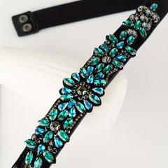 Green Rhinestone Elastic Waistband Vintage Belts Women's Dress Coat Girdle