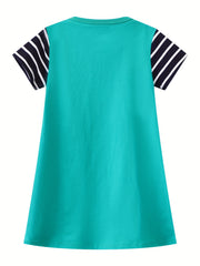Baby Girls Striped Giraffe Embroidery Dress for Summer