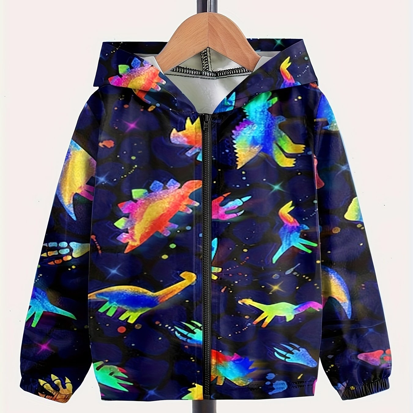 Dreamy Tie Dye Dino Zip Hooded Jacket Spring Fall