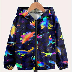 Dreamy Tie Dye Dino Zip Hooded Jacket Spring Fall